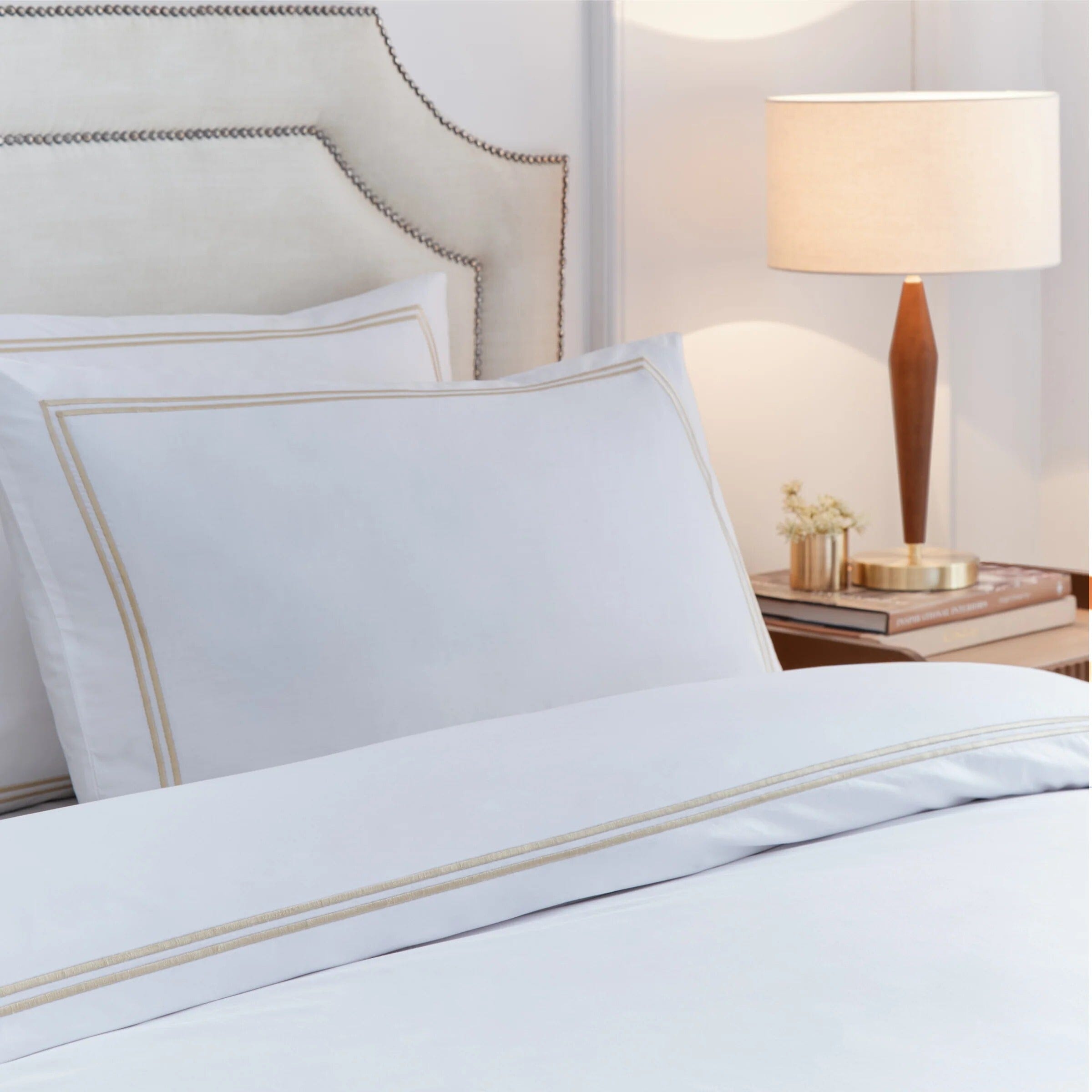 Meghan Champagne Embroidered Double Stitch Detail Duvet Set Textiles 