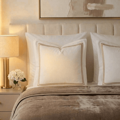 Meghan Champagne Embroidered Double Stitch Detail Large Feather Filled Cushion - 60x60cm Textiles 