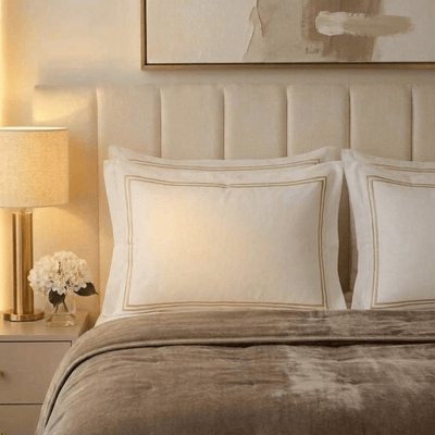 Meghan Champagne Embroidered Double Stitch Detail Pillowcase Pair Textiles 