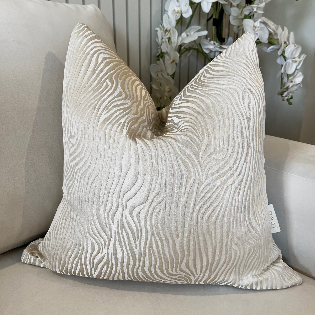 Melbourne Cream & Beige Metallic Tiger Print Feather Filled Cushion - 50x50cm Textiles 