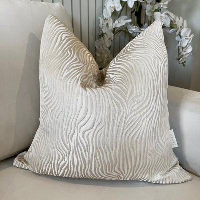 Melbourne Cream & Beige Metallic Tiger Print Feather Filled Cushion - 50x50cm Textiles 