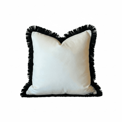 Melina Cream Velvet Cushion with Black Fringe Detailing- 50x50cm 