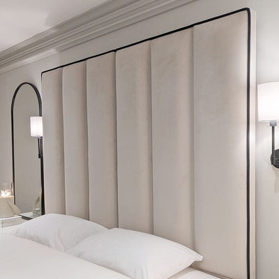 Mercer Cream Velvet Luxury Panelled Ottoman Storage Bed with Contrast Black Piping Beds and Headboards 
