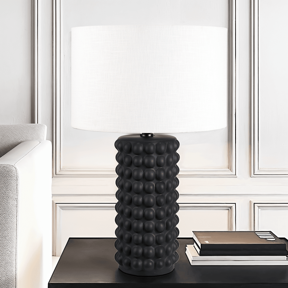 Mia Black Bobbled Ceramic Table Lamp with White Shade Lighting 