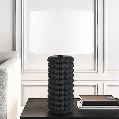 Mia Black Bobbled Ceramic Table Lamp with White Shade Lighting 