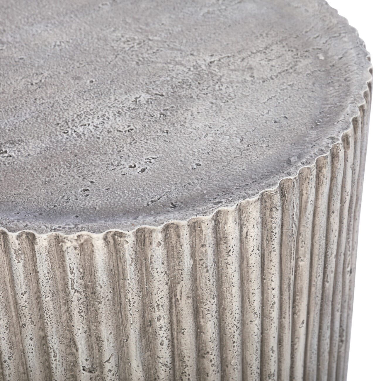 Mikono Natural Ribbed Stone Effect Round Side Table Furniture 