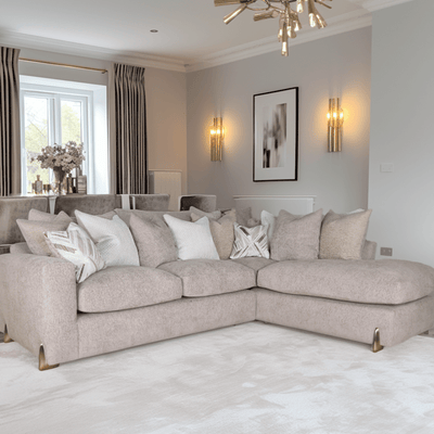 Mila Taupe Soft Textured Sofa Range with Gold Feet Sofa Large Right Hand Facing Pillow Back 