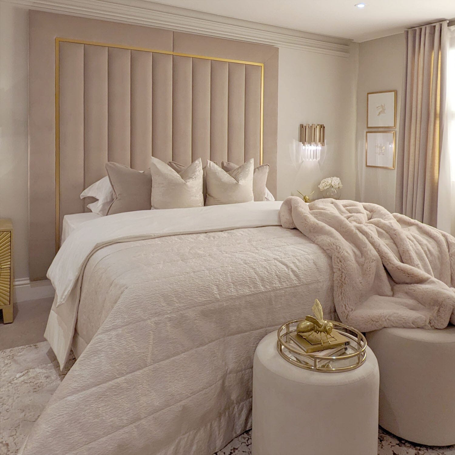 Milan Mink & Gold Channelled Luxury Headboard Beds and Headboards 