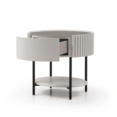 Mirabel Beige & Black Luxury Rounded Bedside Table Furniture 