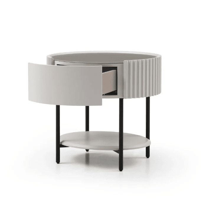 Mirabel Beige & Black Luxury Rounded Bedside Table Furniture 
