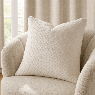 Mitho Ivory Velvet Scallop Pattern Cushion- 50x50cm Textiles 