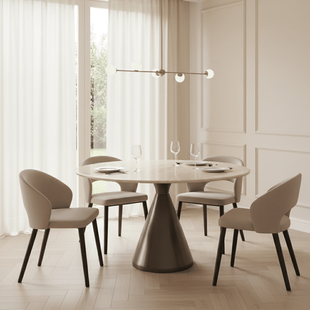Miya Bronze Round Dining Table with Faux Beige Marble Top Furniture 