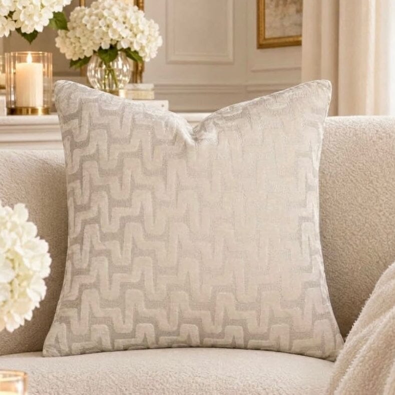 Monroe Cream Wavy Patterned Feather Filled Cushion - 56x56cm Textiles 