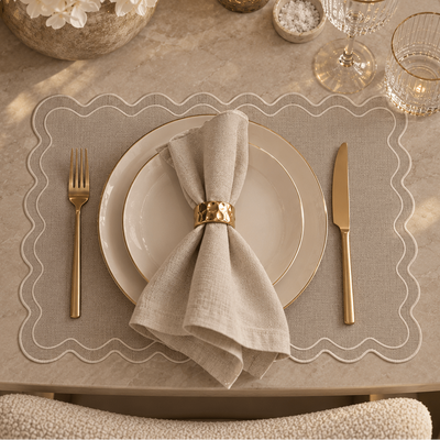 Naomi Greige Linen Look Squiggle Edge Placemat Accessories 
