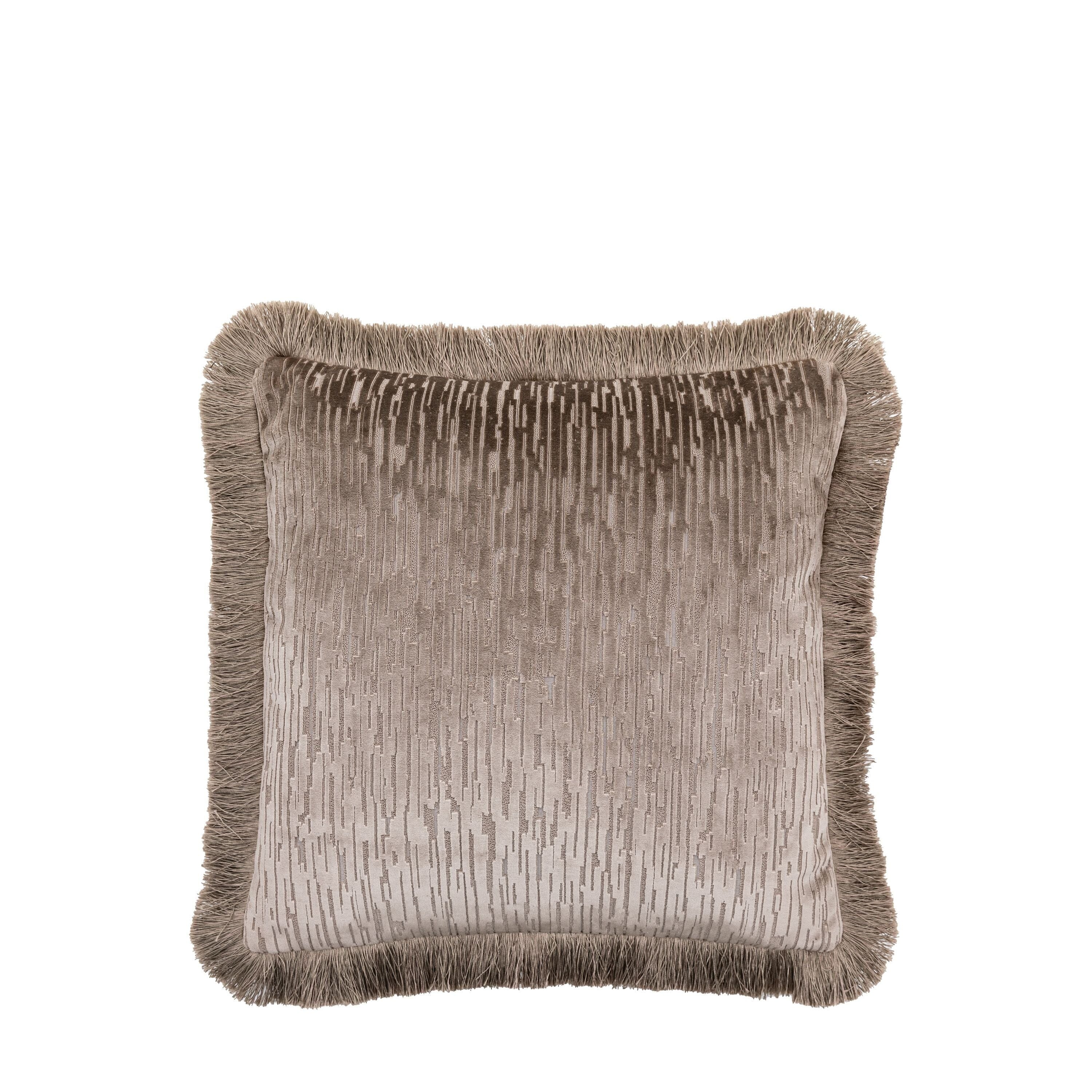 Narella Taupe Velvet Fringe Detail Cushion- 50 x 50cm Accessories 