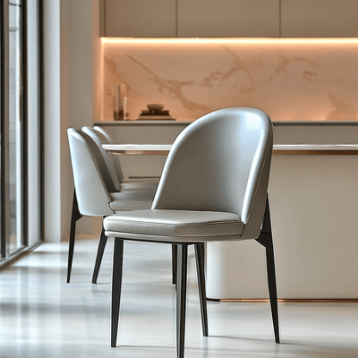 Nemille Grey Leather Dining Chair with Black Legs Furniture 