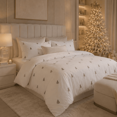 Neve White & Dark Green Christmas Trees Printed Duvet Set Textiles 