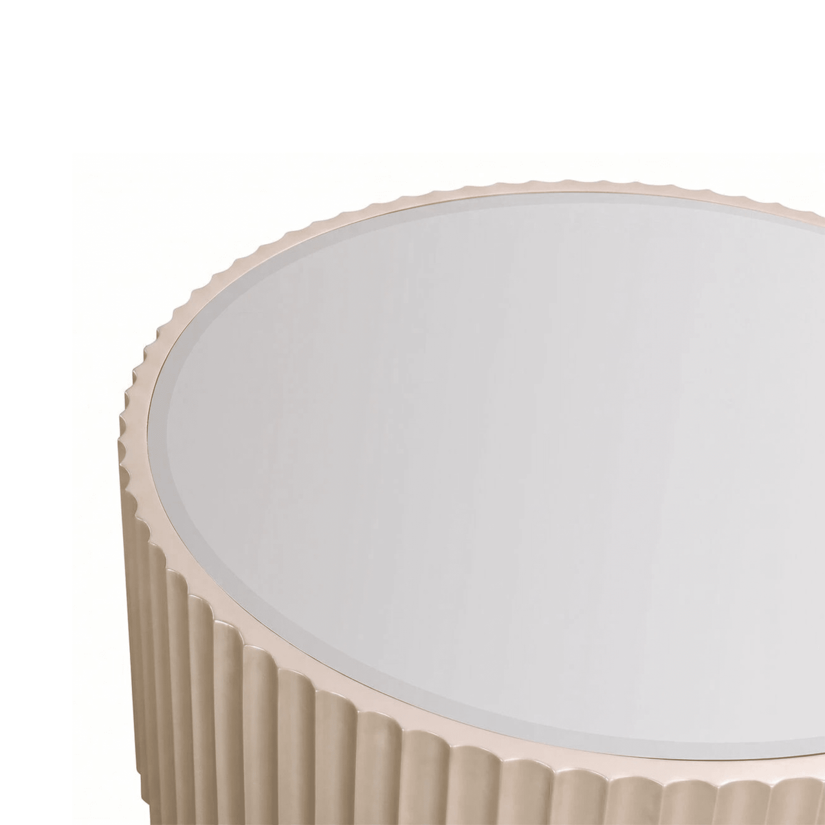 Nobbu Champagne Fluted Round Coffee Table with Mirrored Top Furniture 