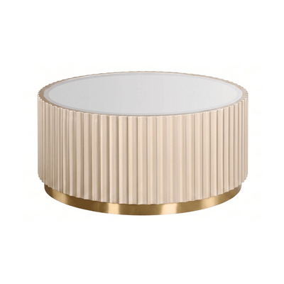 Nobbu Champagne Fluted Round Coffee Table with Mirrored Top Furniture 