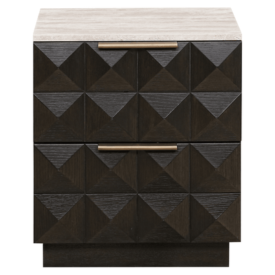 Norah Deep Brown 2 Drawer Bedside Table with Travertine Top Furniture 
