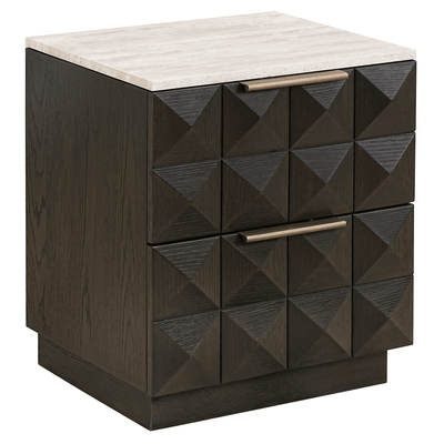 Norah Deep Brown 2 Drawer Bedside Table with Travertine Top Furniture 