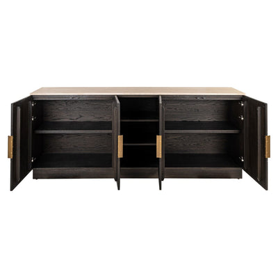 Norah Deep Brown 4 Door Sideboard with Shelving & Travertine Top Furniture 