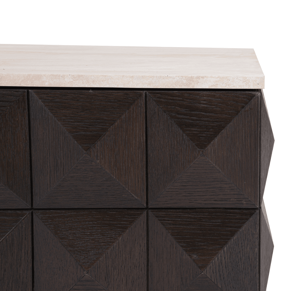 Norah Deep Brown Square Coffee Table with Travertine Top Furniture 