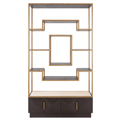 Norah Luxury Deep Brown & Brass Shelving Unit Furniture 