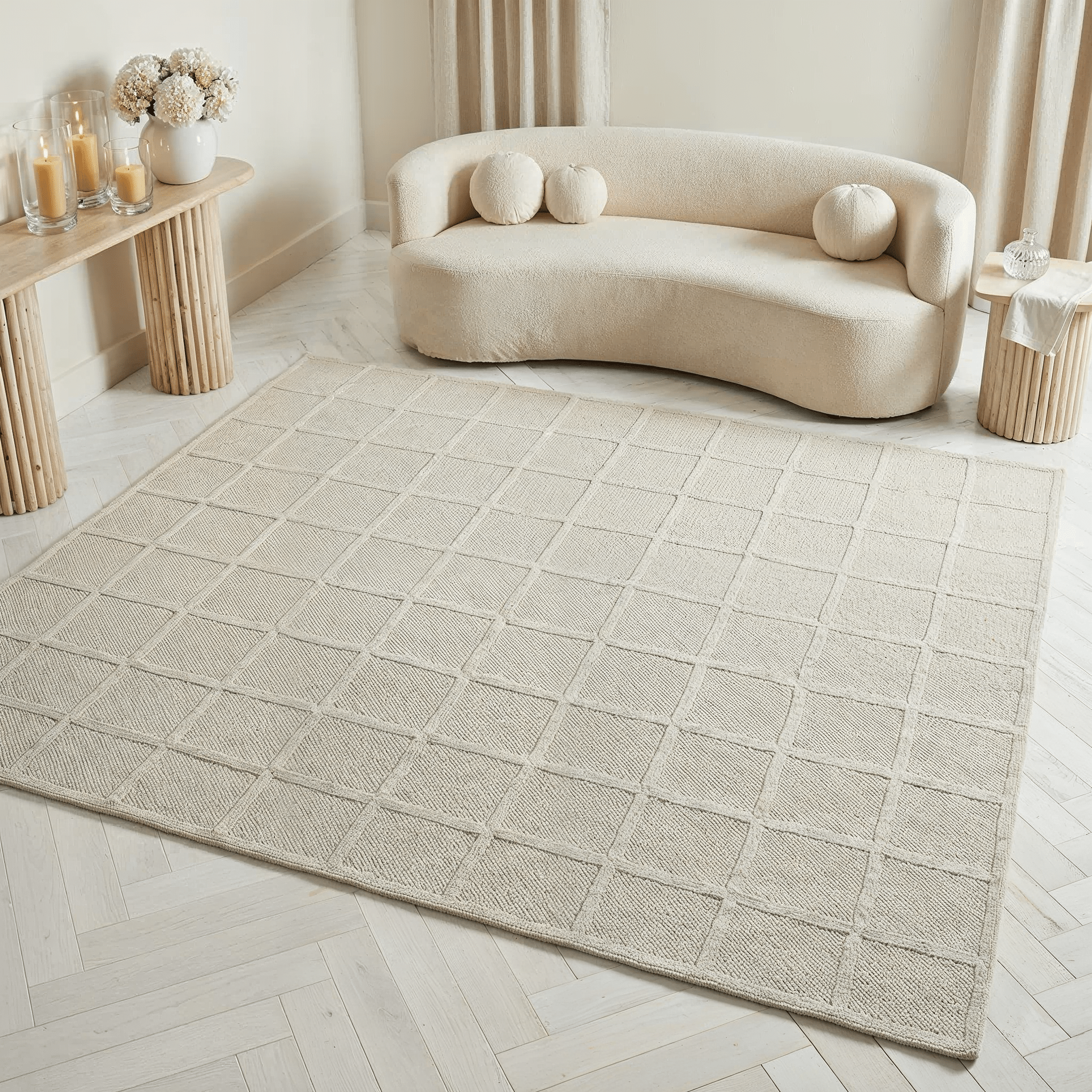 Noto Cream Checkered Pattern Rug Textiles 
