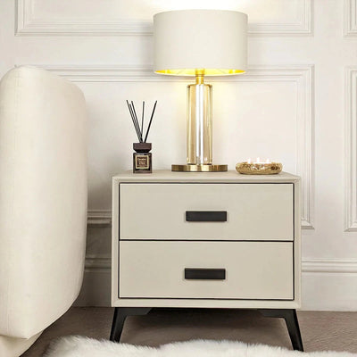 Nova Stone & Black 2 Drawer Bedside Table Furniture 