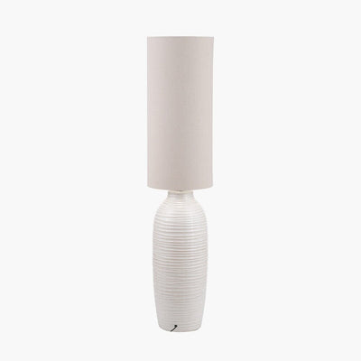 Nyelle White Textured Ceramic Floor Lamp with Linen Shade Lighting 