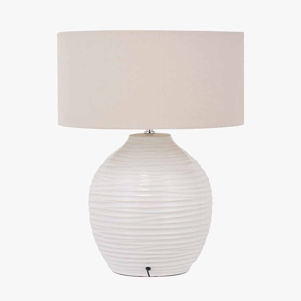 Nyelle White Textured Ceramic Table Lamp with Linen Shade Lighting 