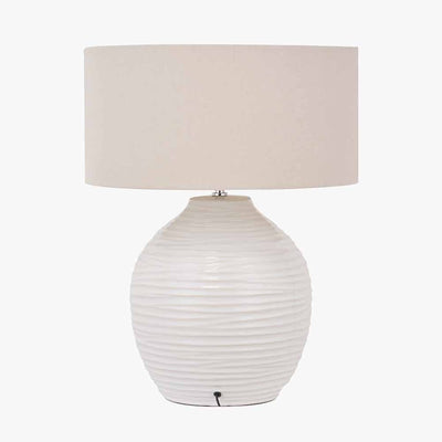 Nyelle White Textured Ceramic Table Lamp with Linen Shade Lighting 