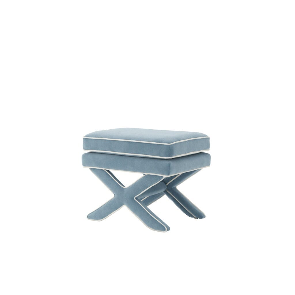 Oceanne Light Blue Stool with Cream Piping Detail Furniture 
