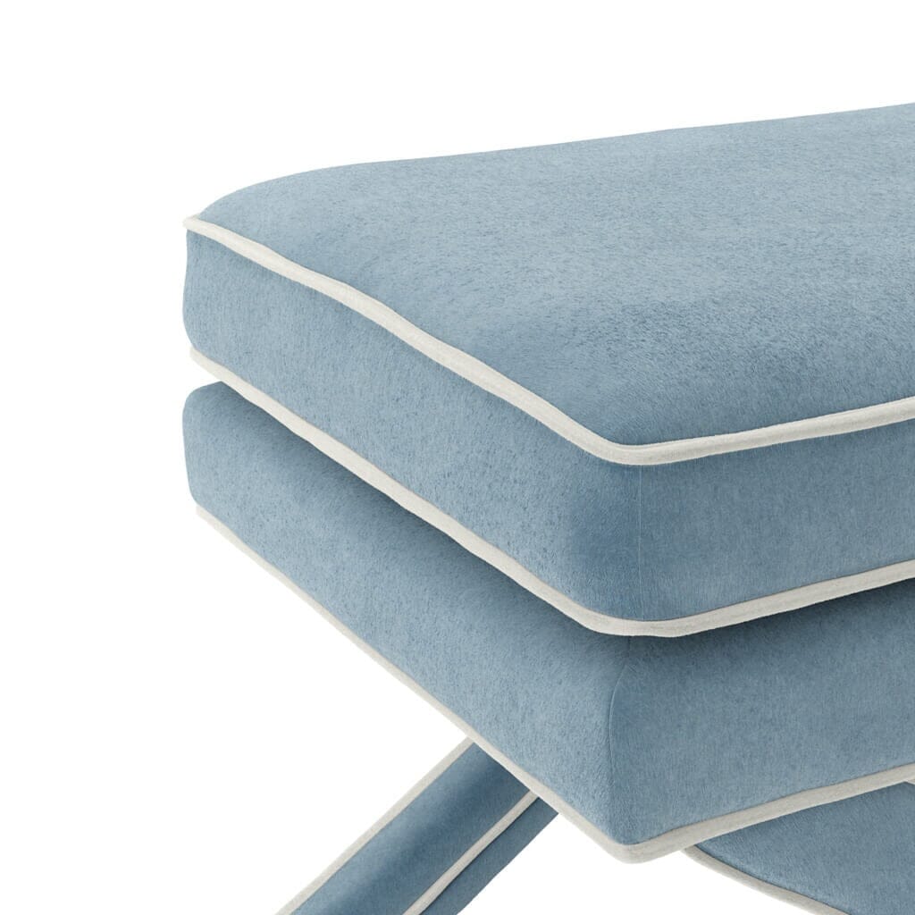 Oceanne Light Blue Stool with Cream Piping Detail Furniture 
