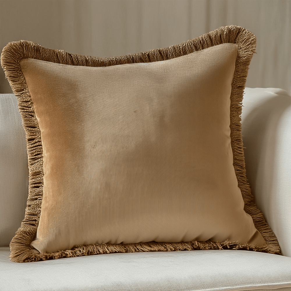 Odalys Amber Velvet Cushion with Fringe Deatil- 43x43cm Accessories 