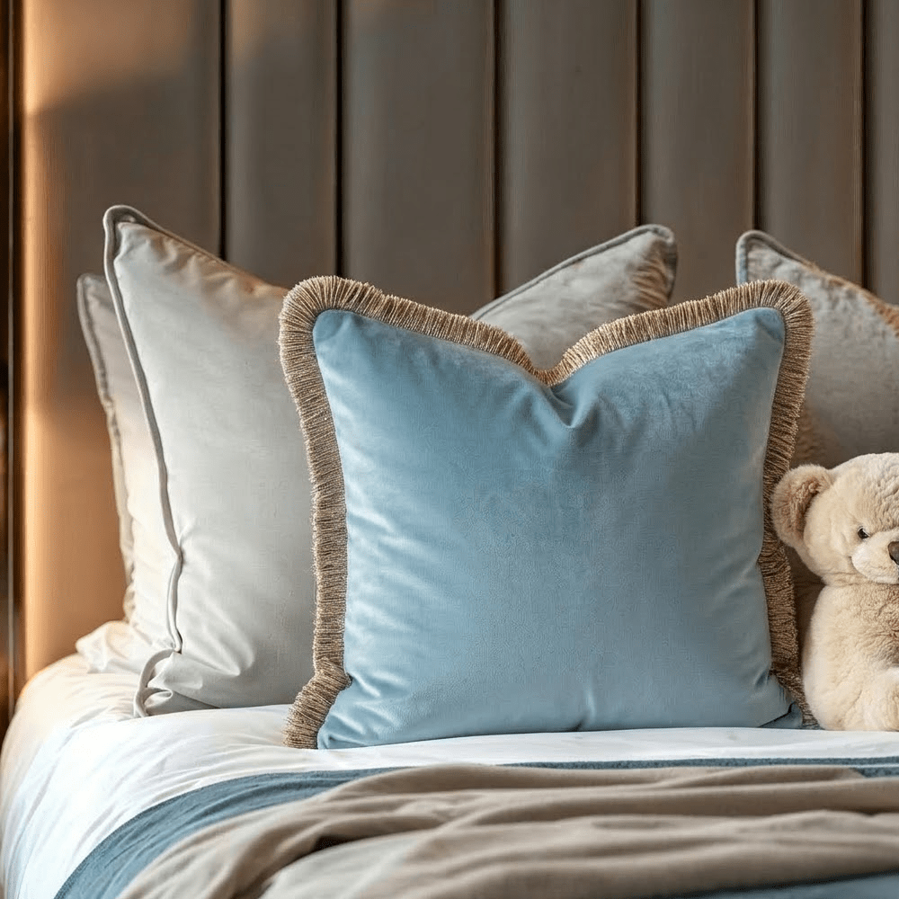 Odalys Baby Blue Cushion with Fringe Detail - 43x43cm Textiles 
