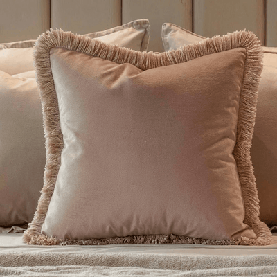 Odalys Dusky Pink Cushion with Fringe Detail - 43x43cm Textiles 