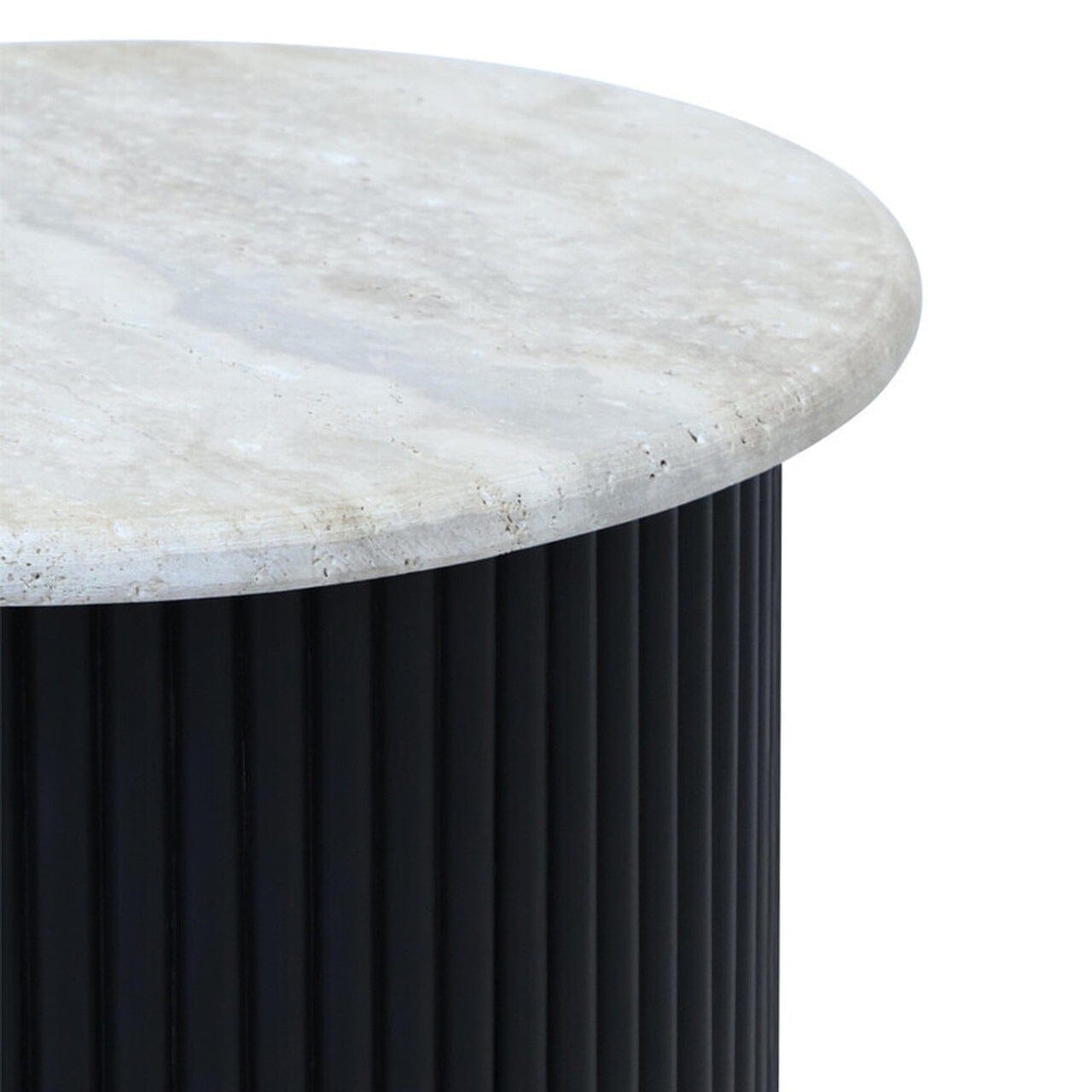 Odelia Black Ribbed Side Table with Marble Top Furniture 