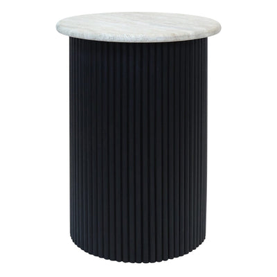 Odelia Black Ribbed Side Table with Marble Top Furniture 