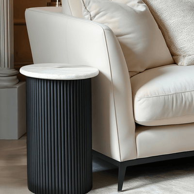 Odelia Black Ribbed Side Table with Marble Top Furniture 