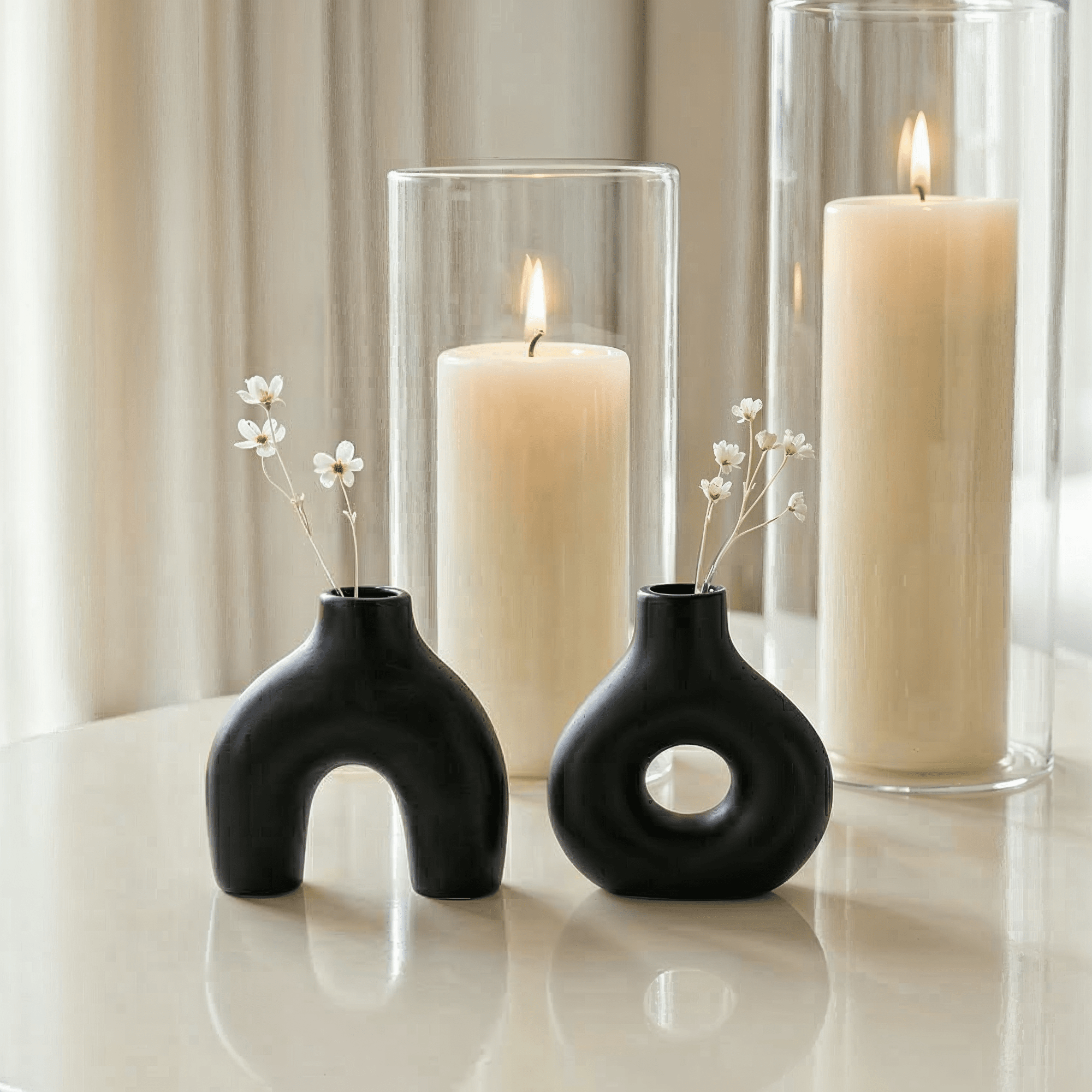 Oka Mini Black Organic Shaped Vases - Set of 2 Accessories 