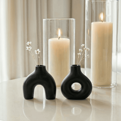 Oka Mini Black Organic Shaped Vases - Set of 2 Accessories 