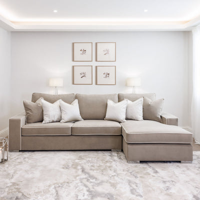 Olivia Mink Premium Sofa With Cream Piping MTO Sofa 