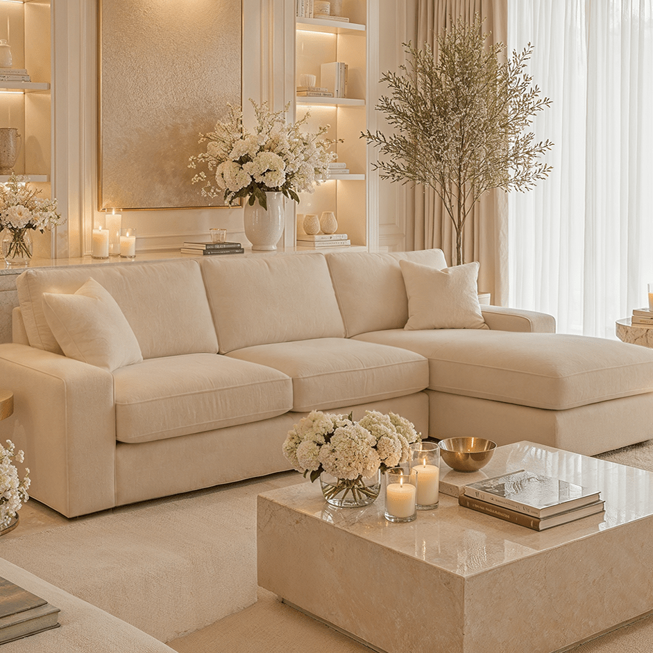 Olivia Premium Cream Sofa Range without Studs Sofa 