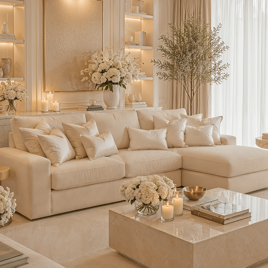 Olivia Premium Cream Sofa Range without Studs Sofa 