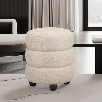 Omura Beige Boucle Pouffe with Black Feet Furniture 