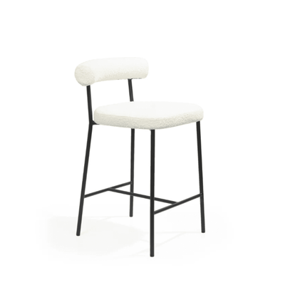 Ophelia Ivory Boucle Upholstered Bar Stool with Black Legs Furniture 