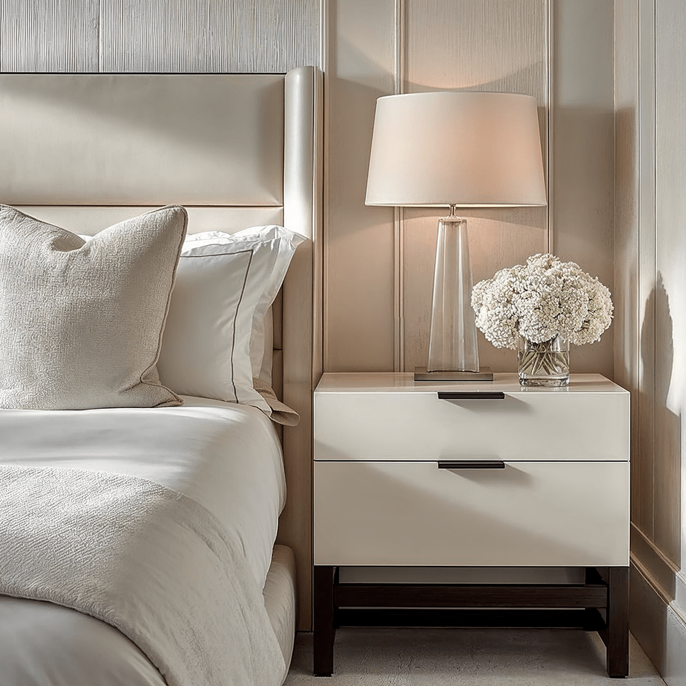 Oriana Stone & Black Luxury 2 Drawer Bedside Table Furniture 