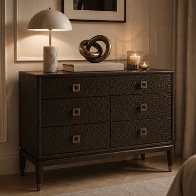 Osmund Dark Hammered Oak Effect 5 Drawer Chest Furniture 